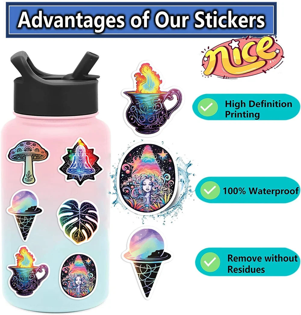 50pcs Cartoon Psychedelic Mysterious Graffiti Stickers For Phone Ipad Aesthetic Sticker DIY Handmade Scrapbooking Material