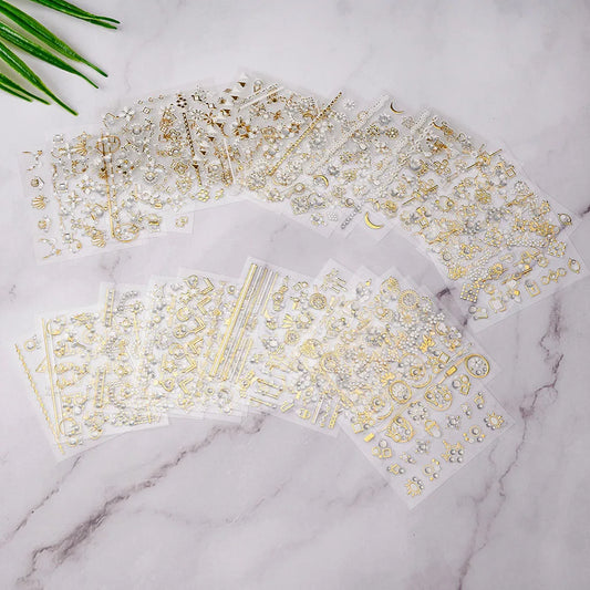 3D Gold Diamond Nail Art Stickers, 30 Sheets Self-Adhesive