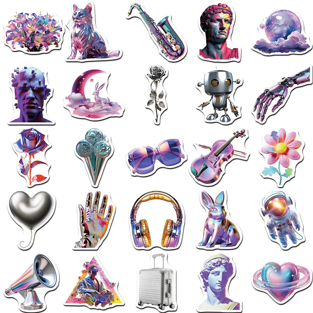 10/30/50PCS Cute 3D Steam Wave Laser Cartoon Sticker Cool Graffiti Decals Waterproof DIY Skateboard Laptop Phone Fridge Sticker