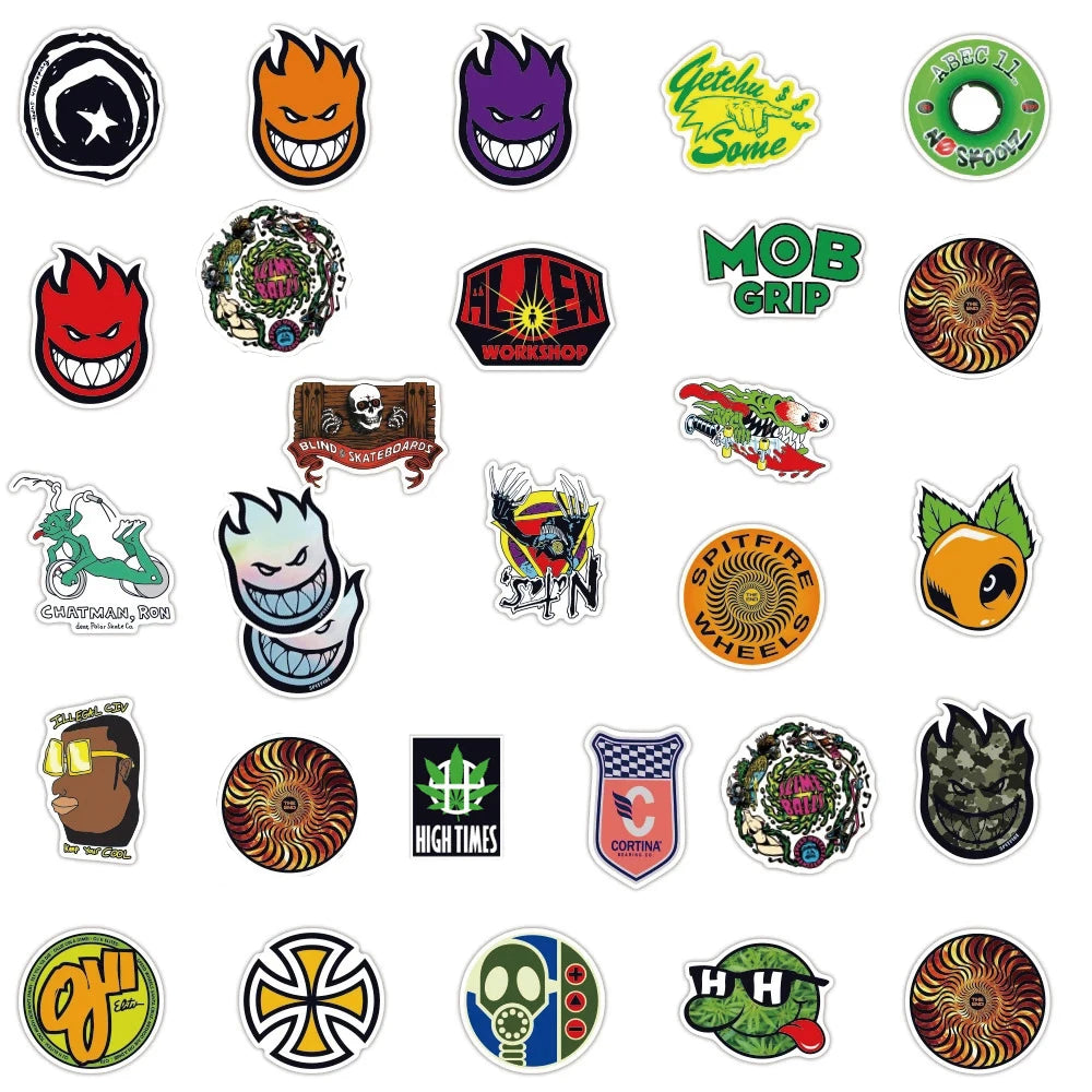 10/30/50/100PCS Skateboard Tide Brand Stickers Graffiti Car Bike Phone Laptop Skateboard Guitar Cool Waterproof Sticker Kids Toy