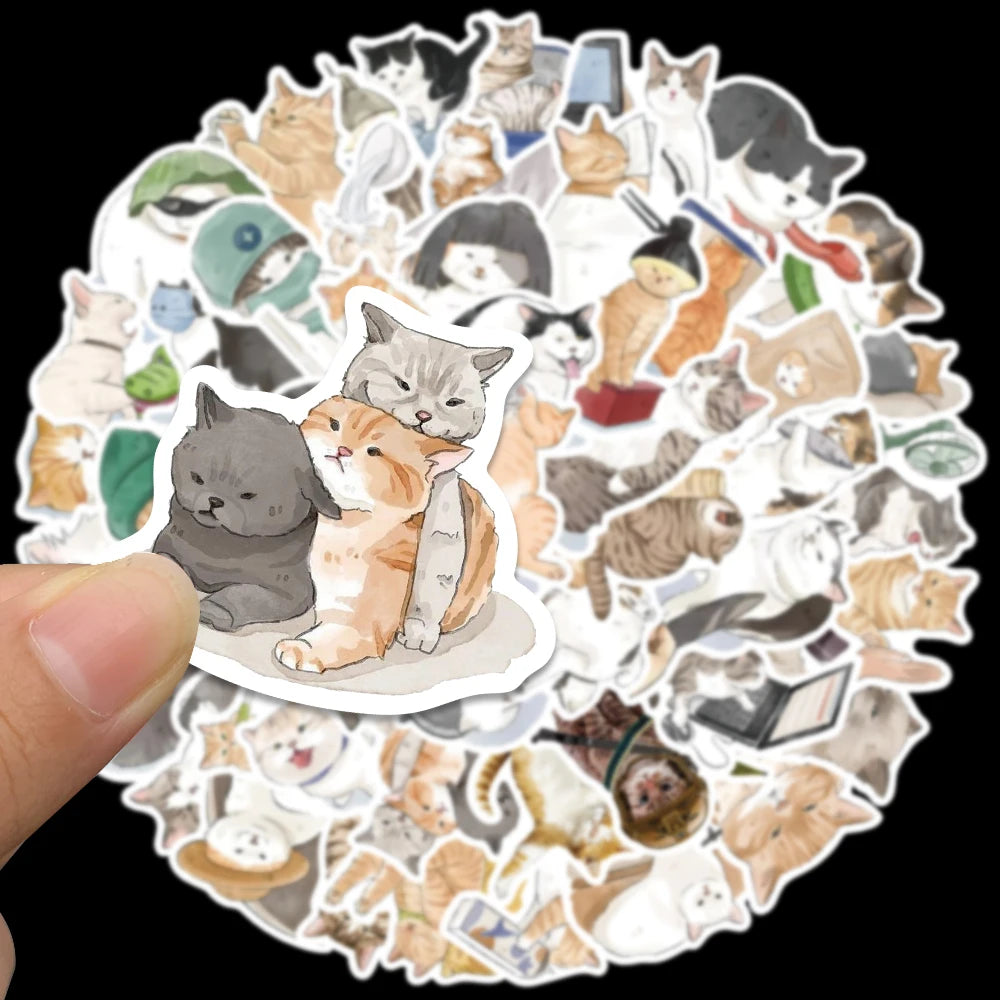 50pcs Cute Cartoon Cats Animals Stickers For Laptop Phone Guitar Notebook Vinyl Waterproof Graffiti Skateboard Car Decals