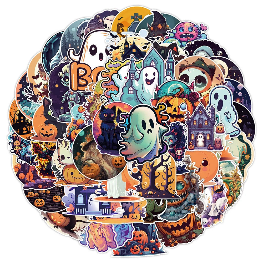 10/30/50/100/200pcs Cool Cartoon Halloween Witch, Pumpkin, Ghosts, and more Sticker Packs