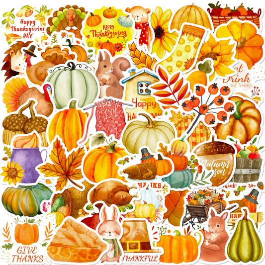 Thanksgiving Pumpkin Maple Leaf Stickers Set - Laptop, Luggage, Skateboard Decals for Kids