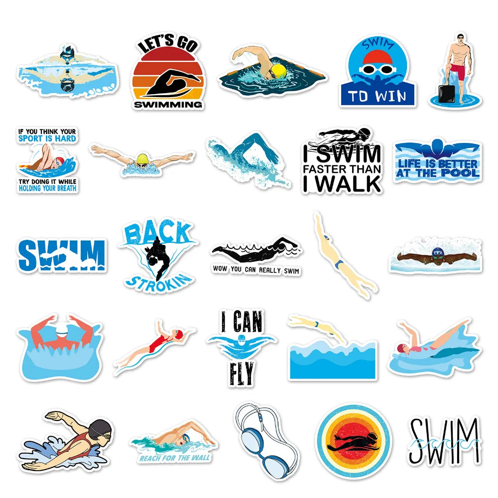 10/50pcs Outdoor Swimming Stickers Summer Seaside Surfing Waterproof Stickers DIY Skateboard Motorcycle Car Luggage Stickers