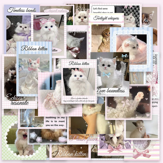 50pcs Cute Kitten Graffiti Stickers for Helmet, Desktop, Wall Decoration, DIY