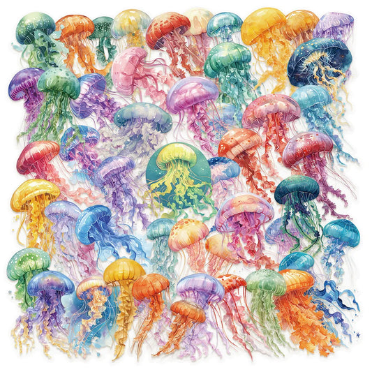 Cartoon Jellyfish Transparent Stickers PVC Waterproof Skateboard Notebook Graffiti Toy 10/30/50PCS