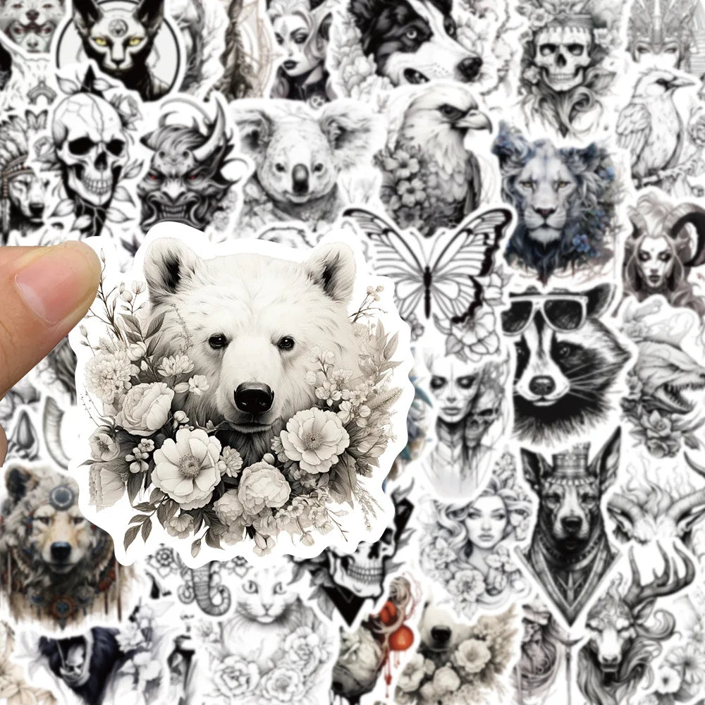 10/30/50pcs Black and white animal aesthetic decoration Sticker For Snowboard Laptop Luggage Car Fridge DIY Styling Vinyl