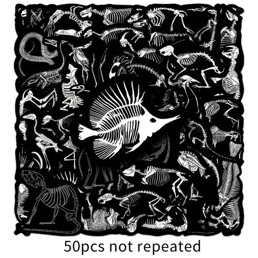 Black Animal Fossil Skeleton Stickers for Phone Laptop Luggage Skateboard Decals