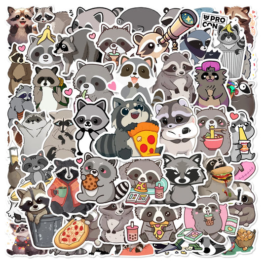 50pcs Cute Raccoon Graffiti Stickers for Helmet, Wall, DIY Decor