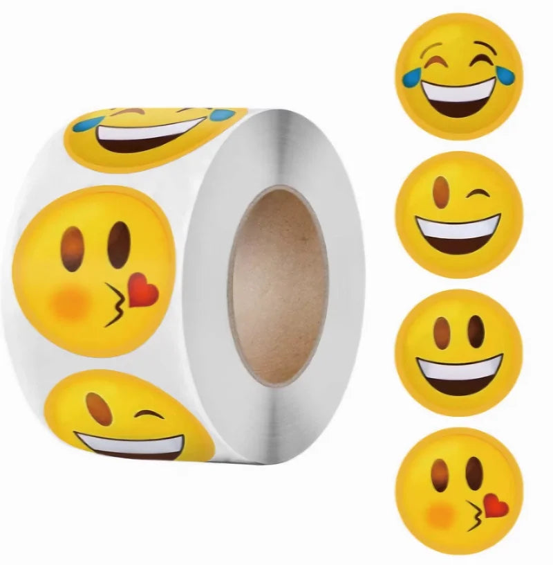 500Pcs/Roll Cartoon Funny Smile Face Expression Reward Stickers 8 Designs 2.5cm/1.0in Round For PC Pad Fridge Gift Diy Decor