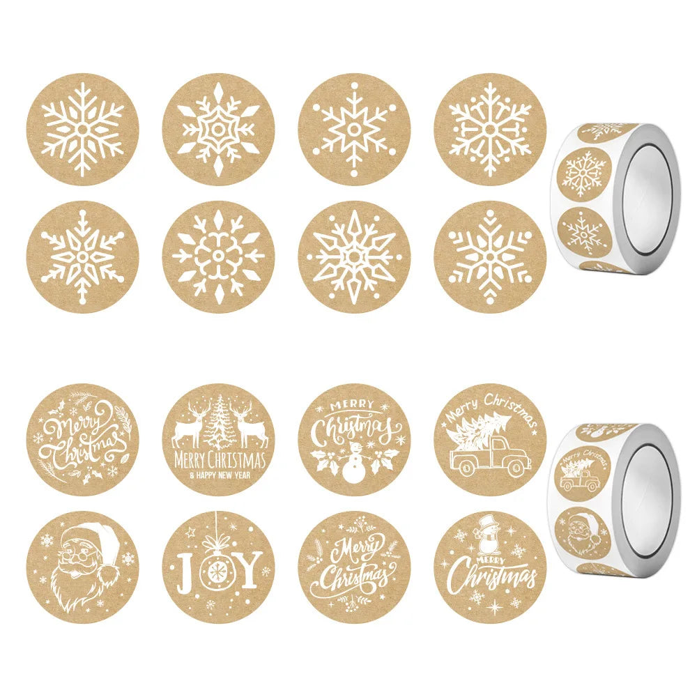 New kraft Paper Christmas White Snowflake Santa Claus Stickers Party Decoration Gift Sealer Office Stationery