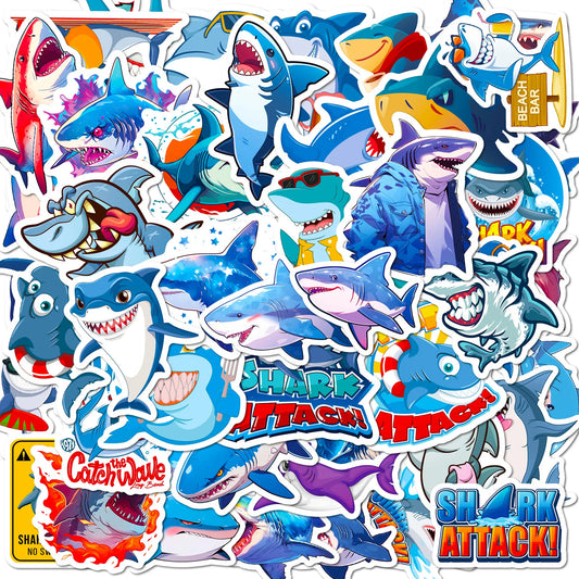 Cartoon Shark Stickers for Scrapbook, Water Bottle, Phone, Laptop, Guitar - 10/25/50pcs