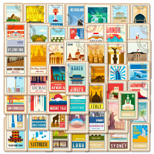 Travel Landmark Stickers 10/25/50pcs for Suitcase Laptop Phone Water Bottle