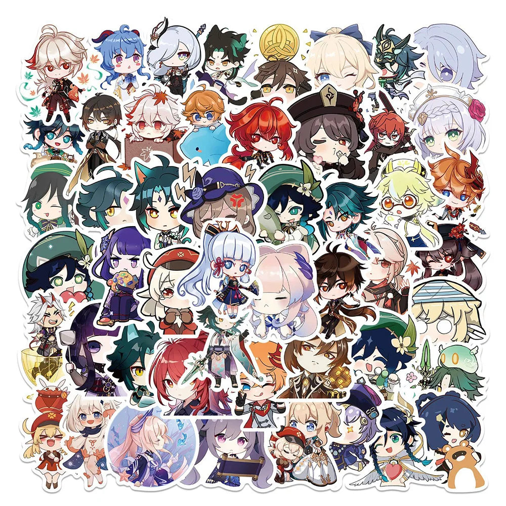 Genshin Impact Anime Stickers 10/30/50PCS for Laptop, Luggage, Motorcycle, Fridge, Kids Gift