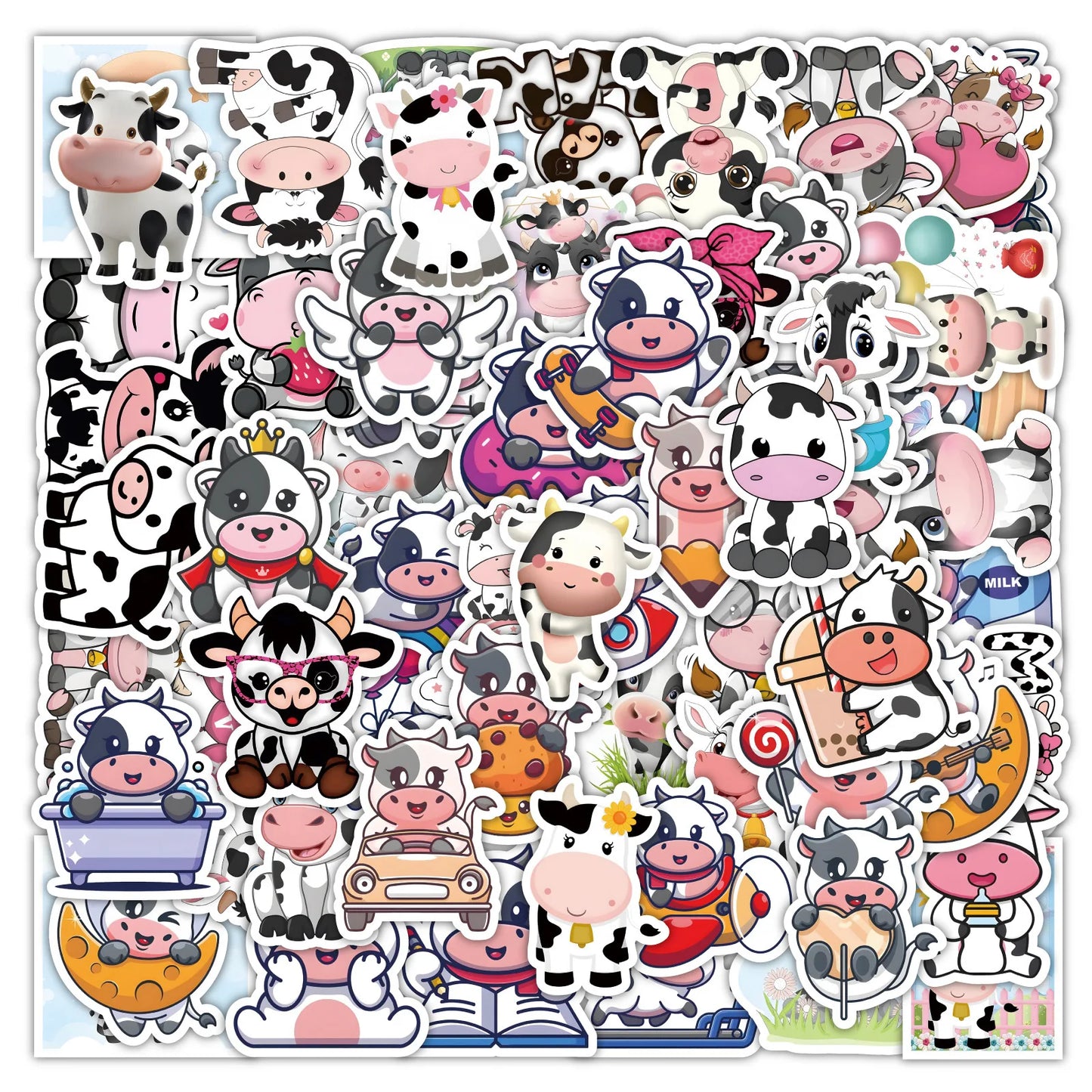 10/50/60PCS Milk Cow Sticker Laptop Stationery Scrapbook Cute Sticker Aesthetic Scrapbook Materials Craft Supplies Children