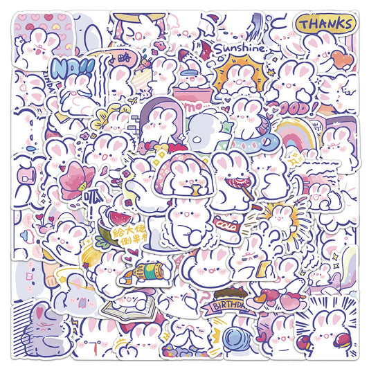 Kawaii Animal Stickers - Cute Rabbit Cartoon Decals for Kids, Fridge, Laptop, Phone, Guitar, Bike