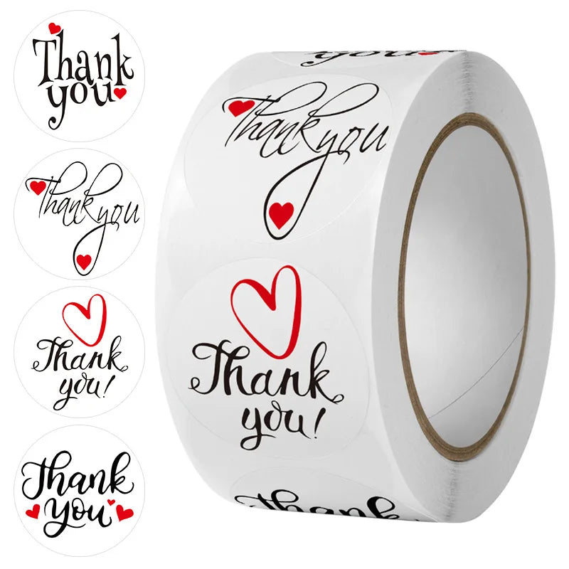 50-500pcs Thank You Stickers Heart Seal Labels Cute Paper Stickers For Wedding Party Cards Stationery Stickers Baking Packaging