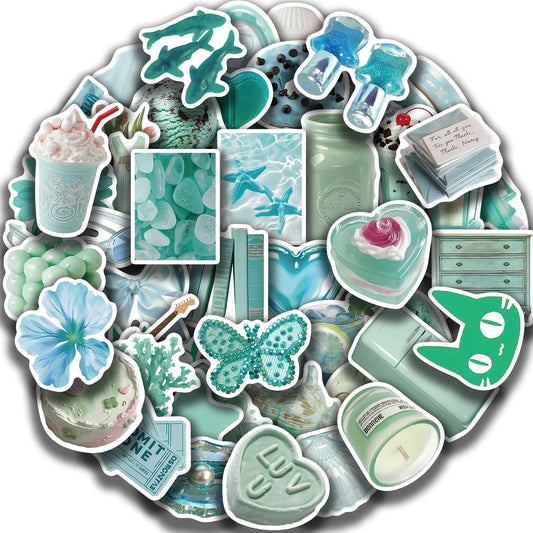 50pcs Mint Green 3D Stickers for DIY Scrapbooking & Decor