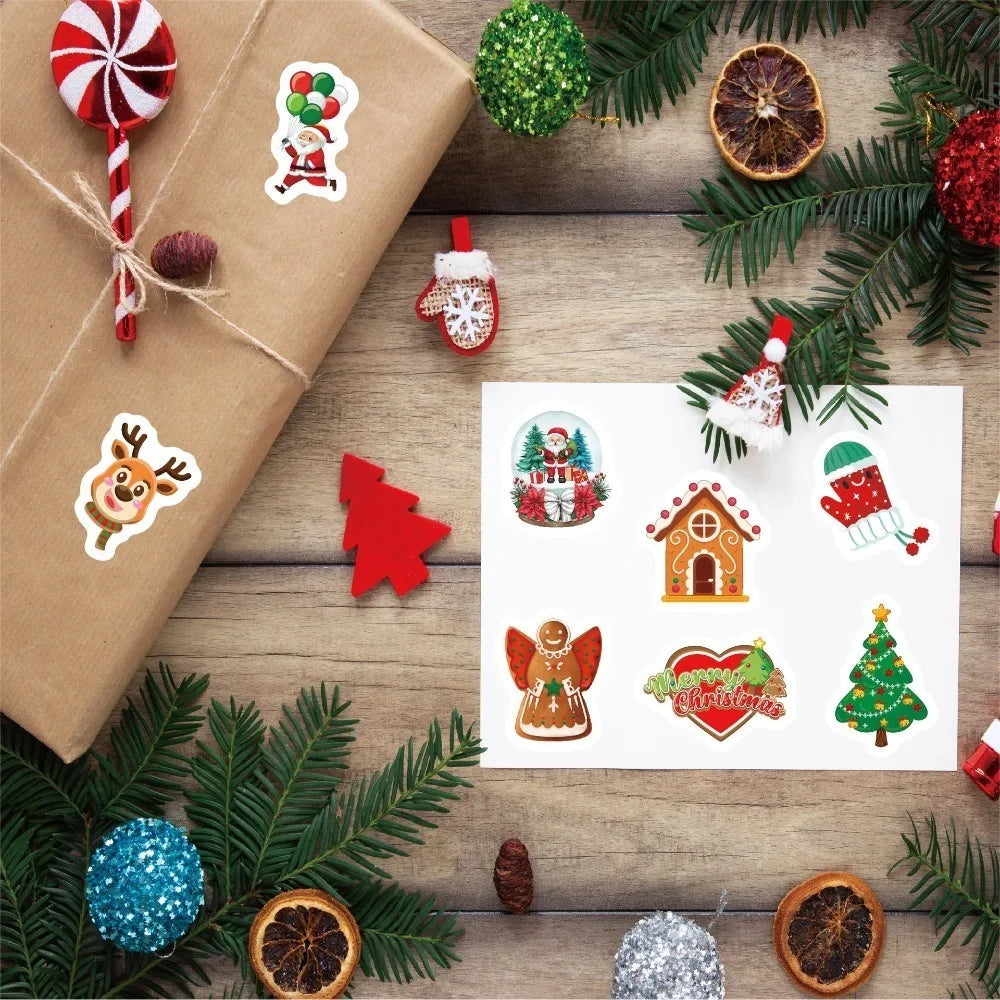 50/100Pcs Cartoon Santa Claus Christmas Tree Graffiti Stickers Skateboard Water Bottle Suitcase Stickers Waterproof Classic Toy