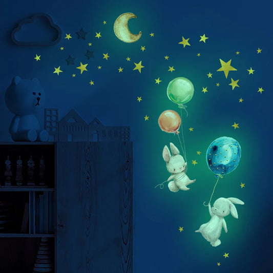Glow in the Dark Cute Bunny Wall Stickers for Kids Room Decor