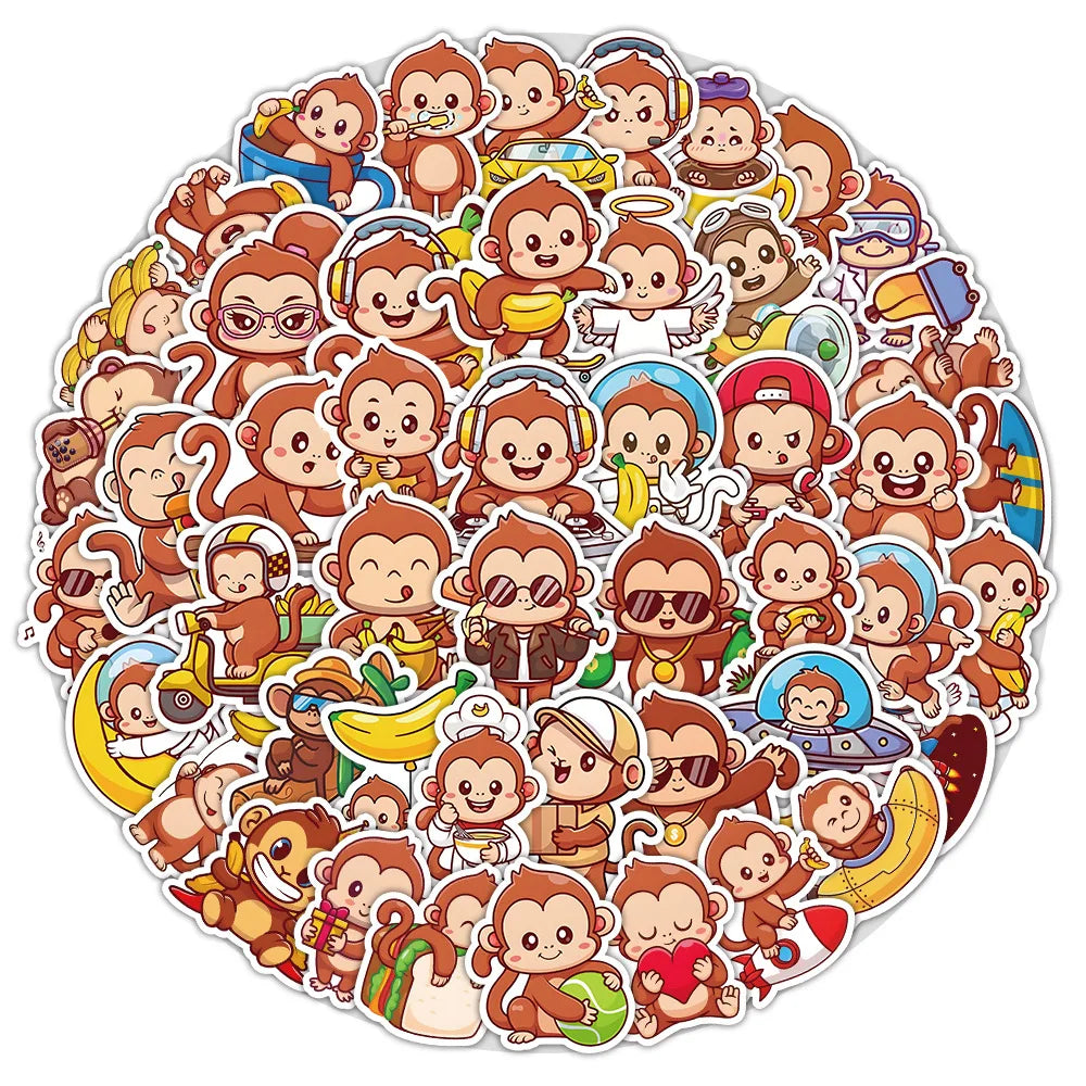 10/30/50PCS Cute Monkey Stickers Animal Cartoon Stciekrs Graffiti DIY Scrapbook Luggage Laptop Phone Car Bike Decals Kids Toy