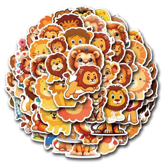 55pcs Cute Lion Stickers for Laptop, Phone, Car, Scooter, Suitcase, Water Bottle, Stationery, Refrigerator Decoration