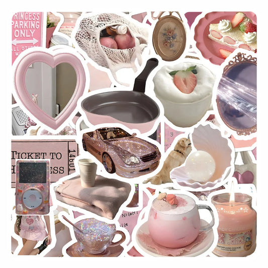 Kawaii Pink Cartoon Stickers 10/30/50pcs Aesthetic Decals for Laptop, Phone, Suitcase, Notebook, Diary