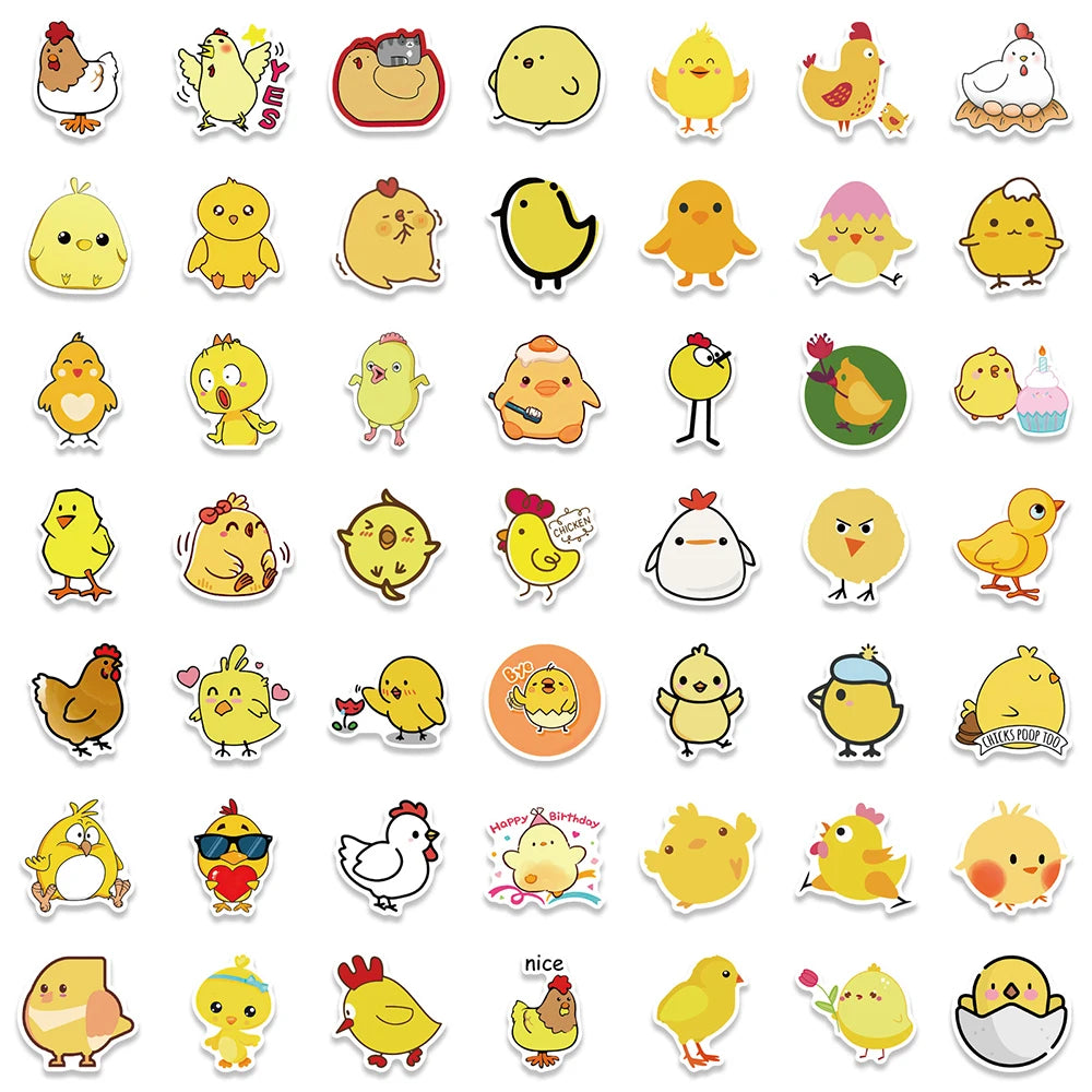 10/30/50/100PCS Cute Chicken Animall Stickers For Kids DIY Handbook Scrapbooking Phone Laptop Wall Decals Decoration Car Sticker