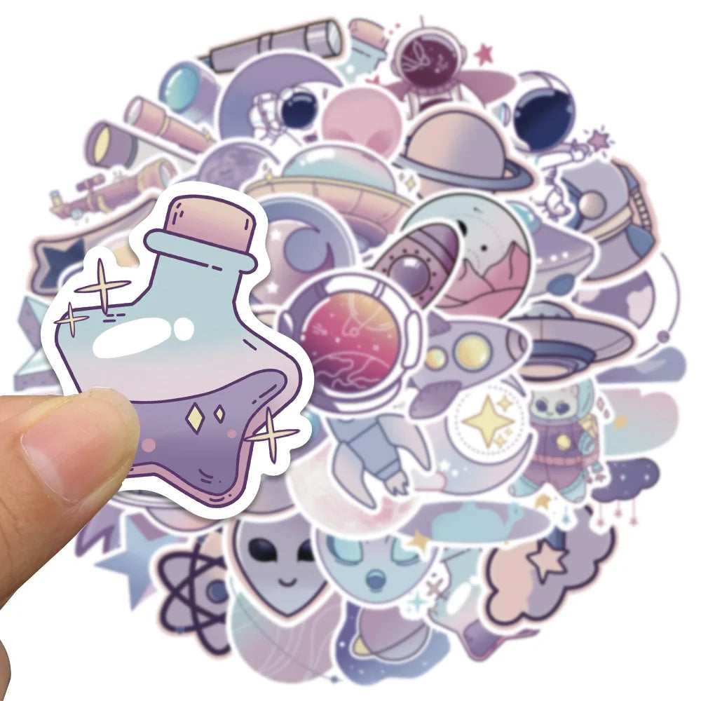 10/50Pcs Gradient Color Cartoon Planet Astronaut Alien Stickers Decals Kids Toy DIY Diary Suitcase Scrapbook Cute Sticker