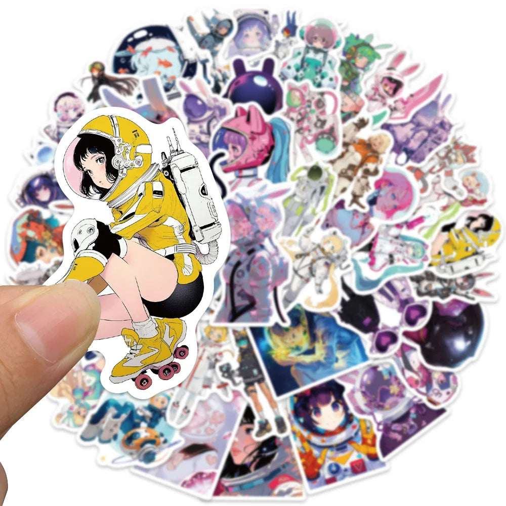 50pcs Cute Cartoon Anime Girls Astronaut Stickers For Laptop Water Bottle Luggage Notebook Diary Waterproof Graffiti Vinyl Decal