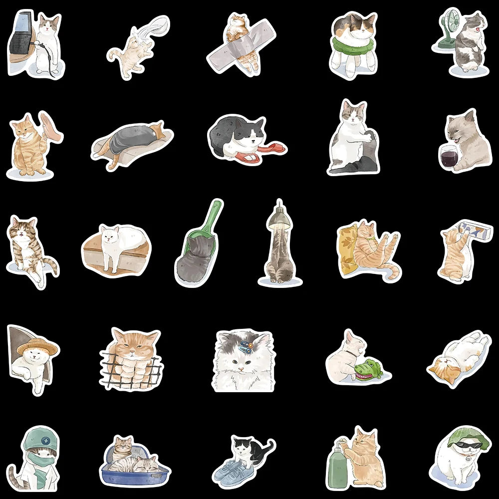 50pcs Cute Cartoon Cats Animals Stickers For Laptop Phone Guitar Notebook Vinyl Waterproof Graffiti Skateboard Car Decals