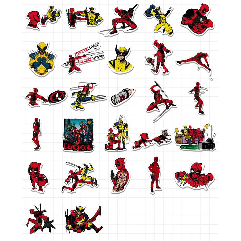 10/30/50PCS Marvel Deadpool Wolverine Sticker Packs