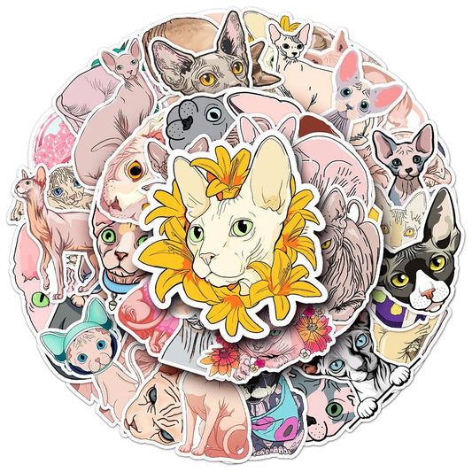 Sphinx Cat Cartoon Stickers for Phone Laptop Luggage Skateboard - 10/30/50PCS