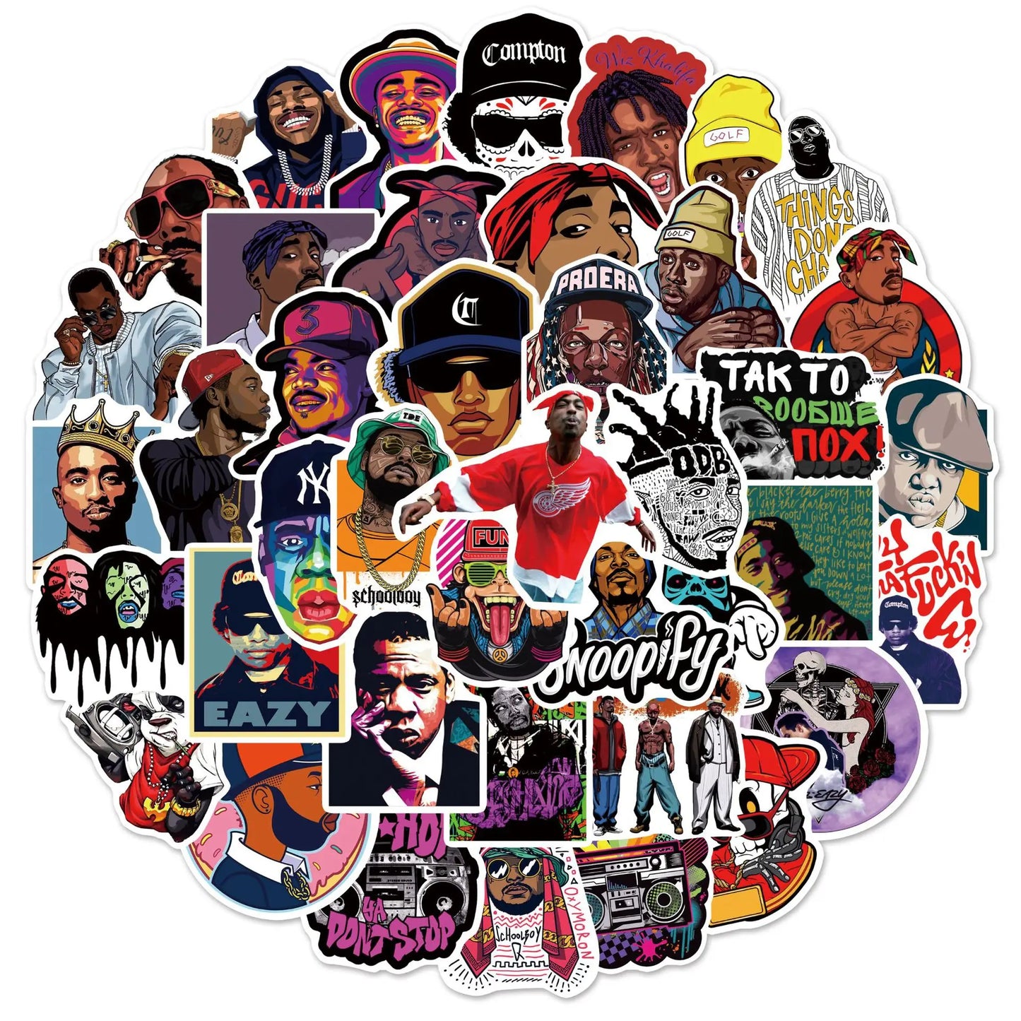 50PCS Tupac Hip Hop Vinyl Stickers for Laptop & Skateboard