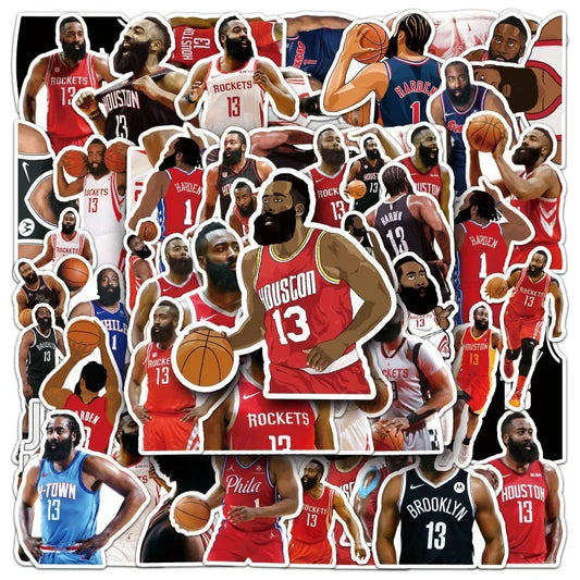 50pcs James Harden Basketball Stickers for Luggage, Water Bottles, Phones, Laptops, Scooters, Refrigerators