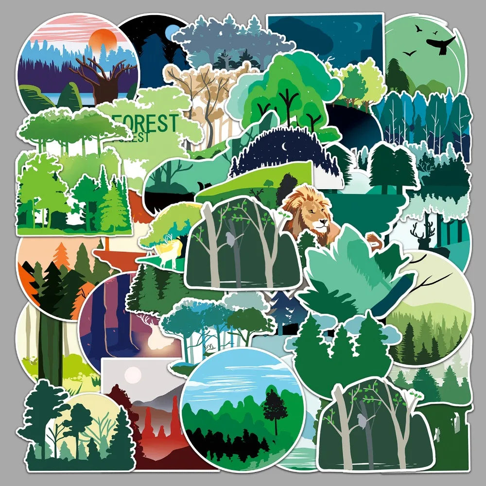 50Pcs Cartoon Trees Plants Forest Stickers for Phone Laptop Stationery Scrapbooking Material Children Sticker Craft Supplies