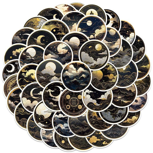 10/50Pcs Cool Dark Golden Sun Moon Graffiti Stickers Aesthetic Cartoon Art Decals Car Laptop Luggage Phone Waterproof Sticker