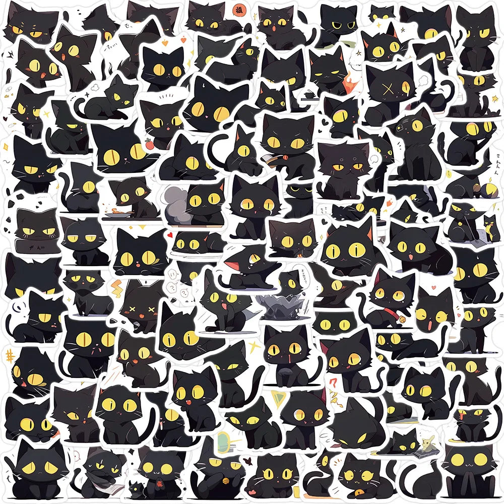 10/30/50/100PCS Cute Cartoon Black Cats Stickers Funny Animals Decals Decoration For Laptop Fridge Phone Stationery Bike Kid Toy