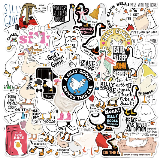 50pcs Funny Spoof Cartoon Silly Goose Graffiti Stickers For Laptop Water Bottle Luggage Notebook Phone Waterproof Vinyl Decals