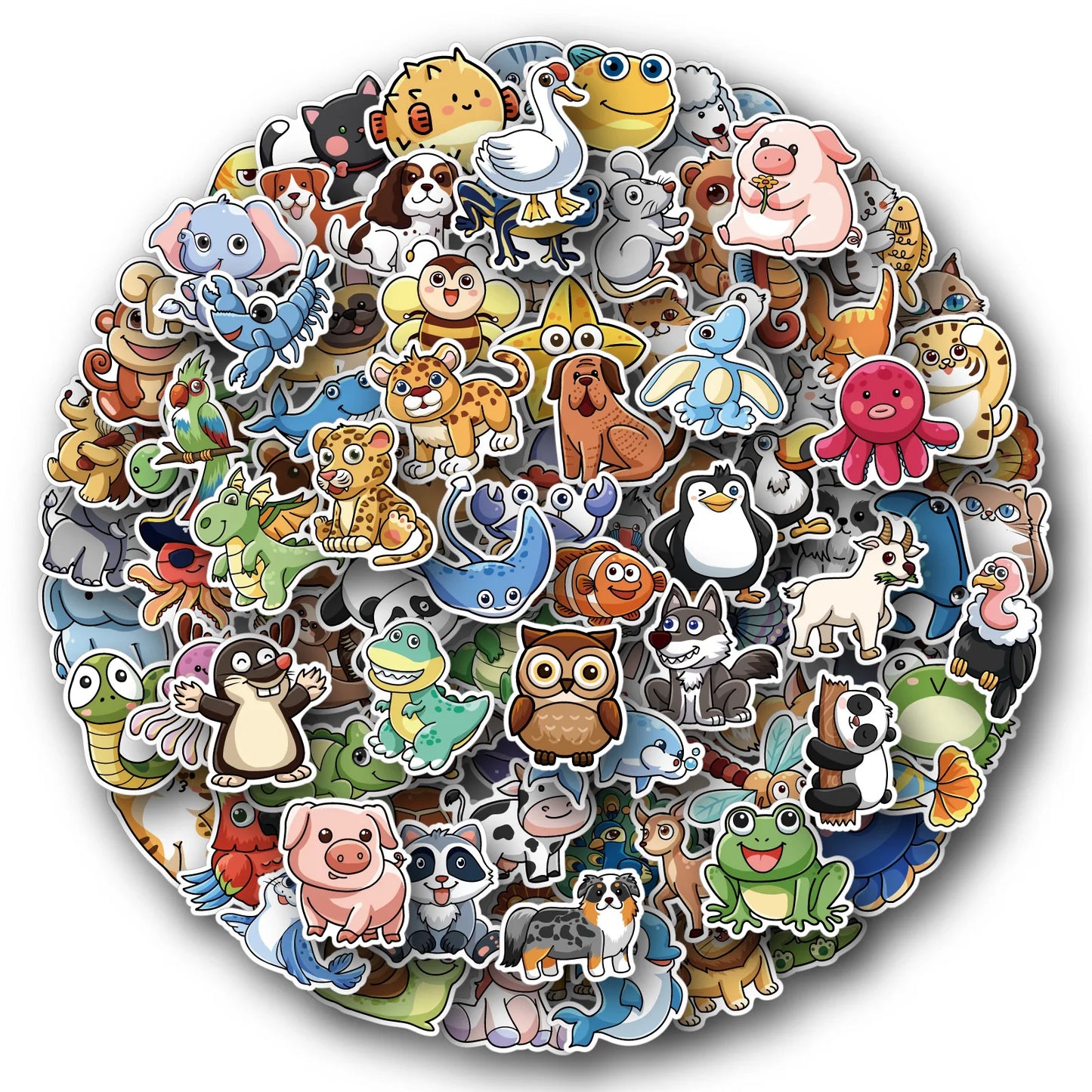 Cute Animal Stickers Pack: Cartoon Decals for Kids, DIY Laptop, Suitcase, Notebook, Fridge, Wall