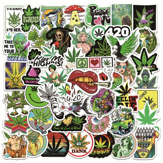 Hemp Leaf Weed Stickers Vinyl Decals 10/20/50/100pcs
