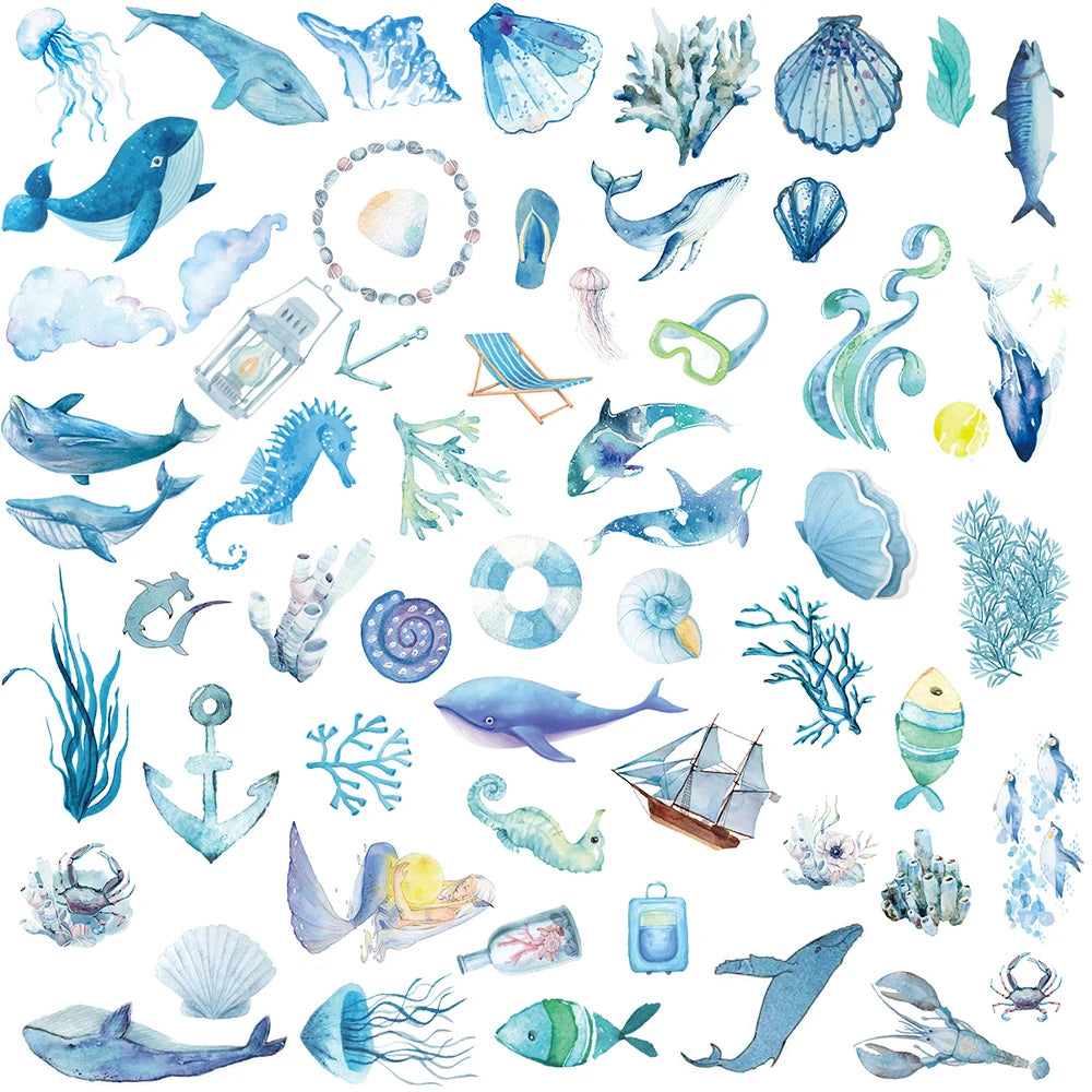 10/30/50PCS Blue Ocean Art Graffiti Stickers Painting Undersea World Cartoon Decals DIY Notebook Laptop Phone Car Waterproof Toy