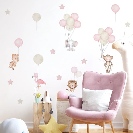 Cute Elephant Planet Stars Balloon Wall Stickers for Kids Room Nursery Decals