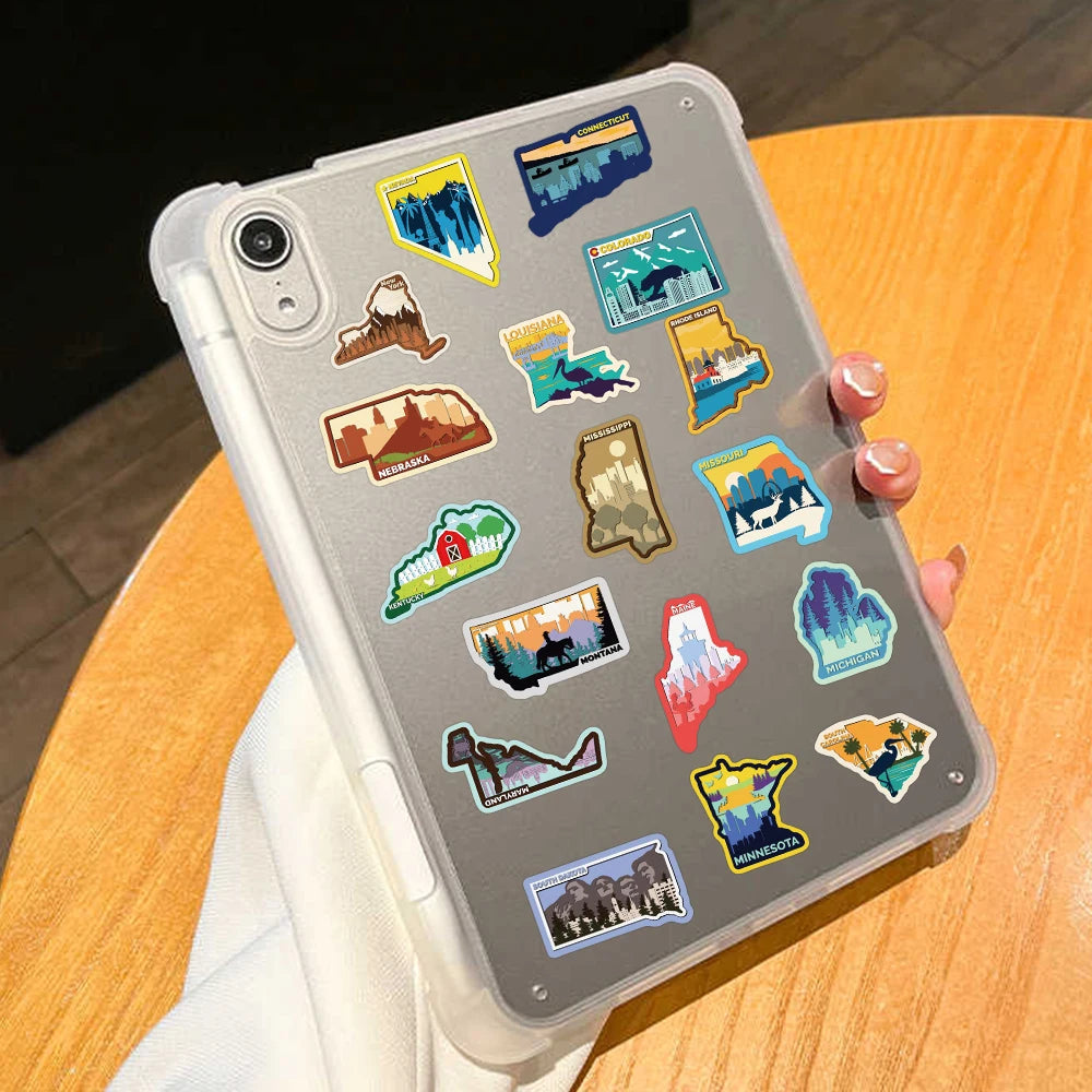 50pcs Various Continents In America Stickers Decals For Phone Laptop Luggage Skateboard Scrapbook Cartoon Aesthetic Stickers