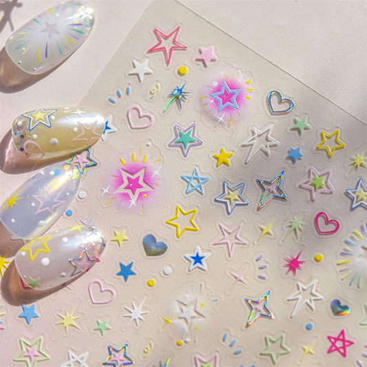 Starry Heart Nail Art Stickers - Self Adhesive Decals