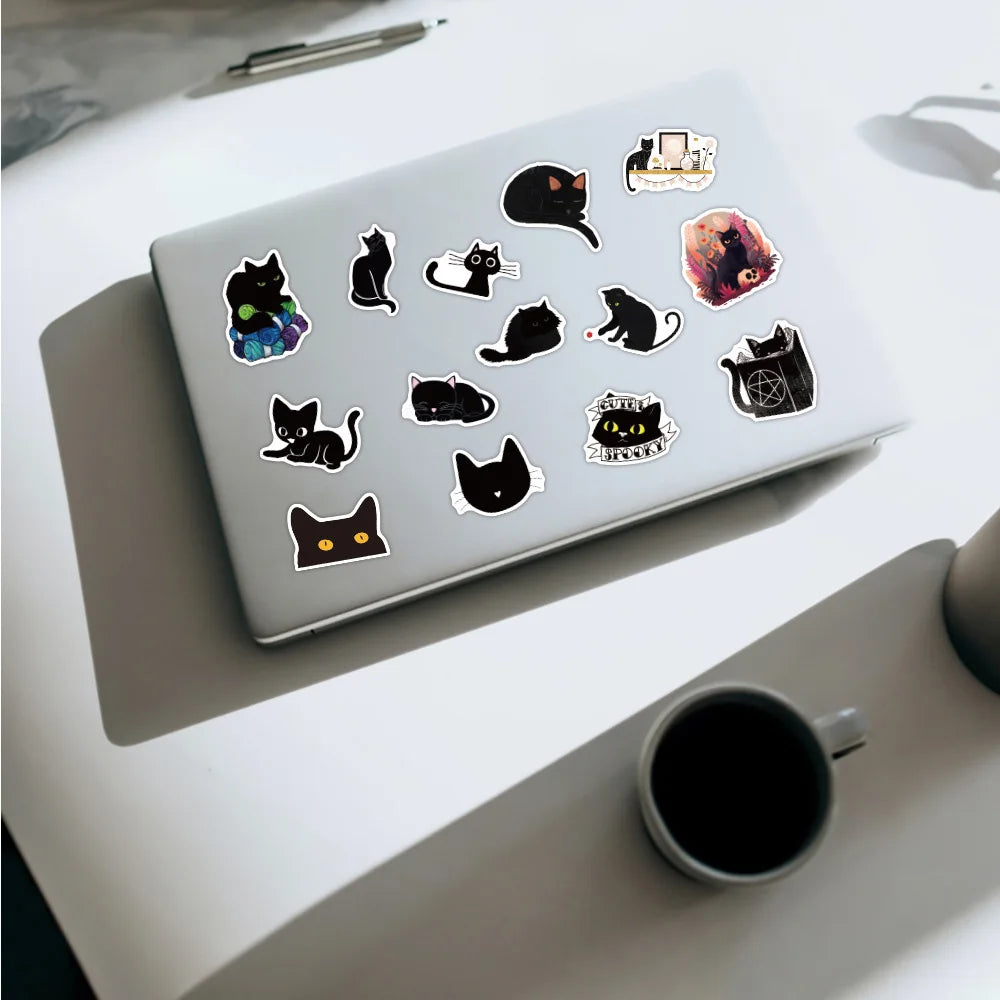 10/30/50/100PCS Cartoon Black Cat Stickers Scrapbook Phone Guitar Laptop Luggage Cool Waterproof Sticker Children Classic Toy