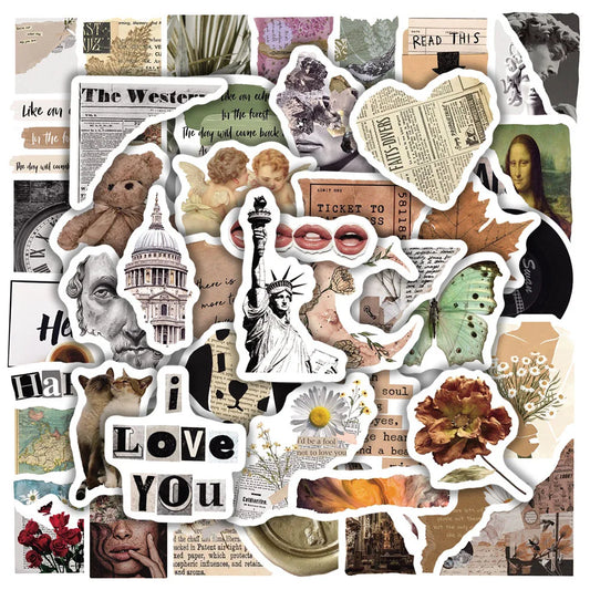 10/30/50pcs Aesthetic INS Vintage Stickers Retro Vsco Vinyl Graffiti Decals DIY Stationary Notebook Diary Sticker Toy Kids Gift