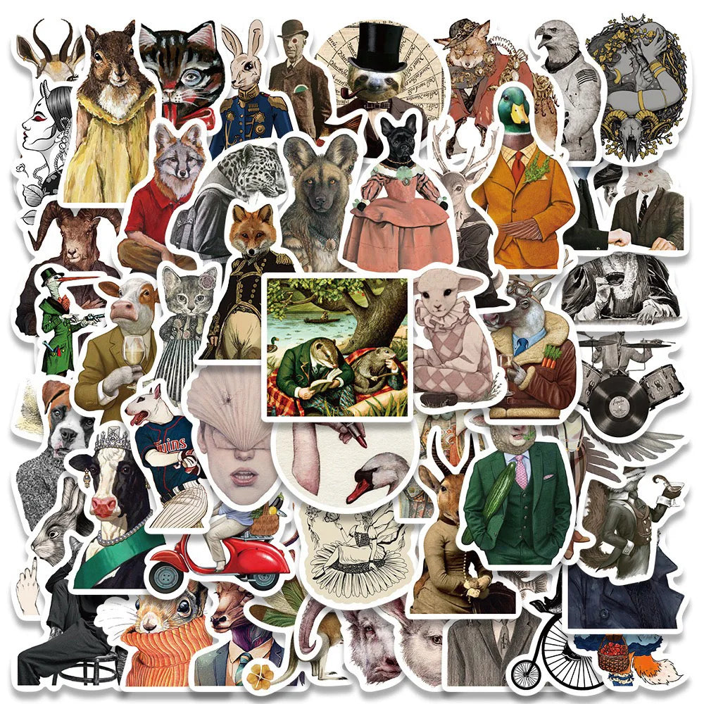 10/30/50PCS Dark Art Animal Retro Fancy Person Sticker Packs