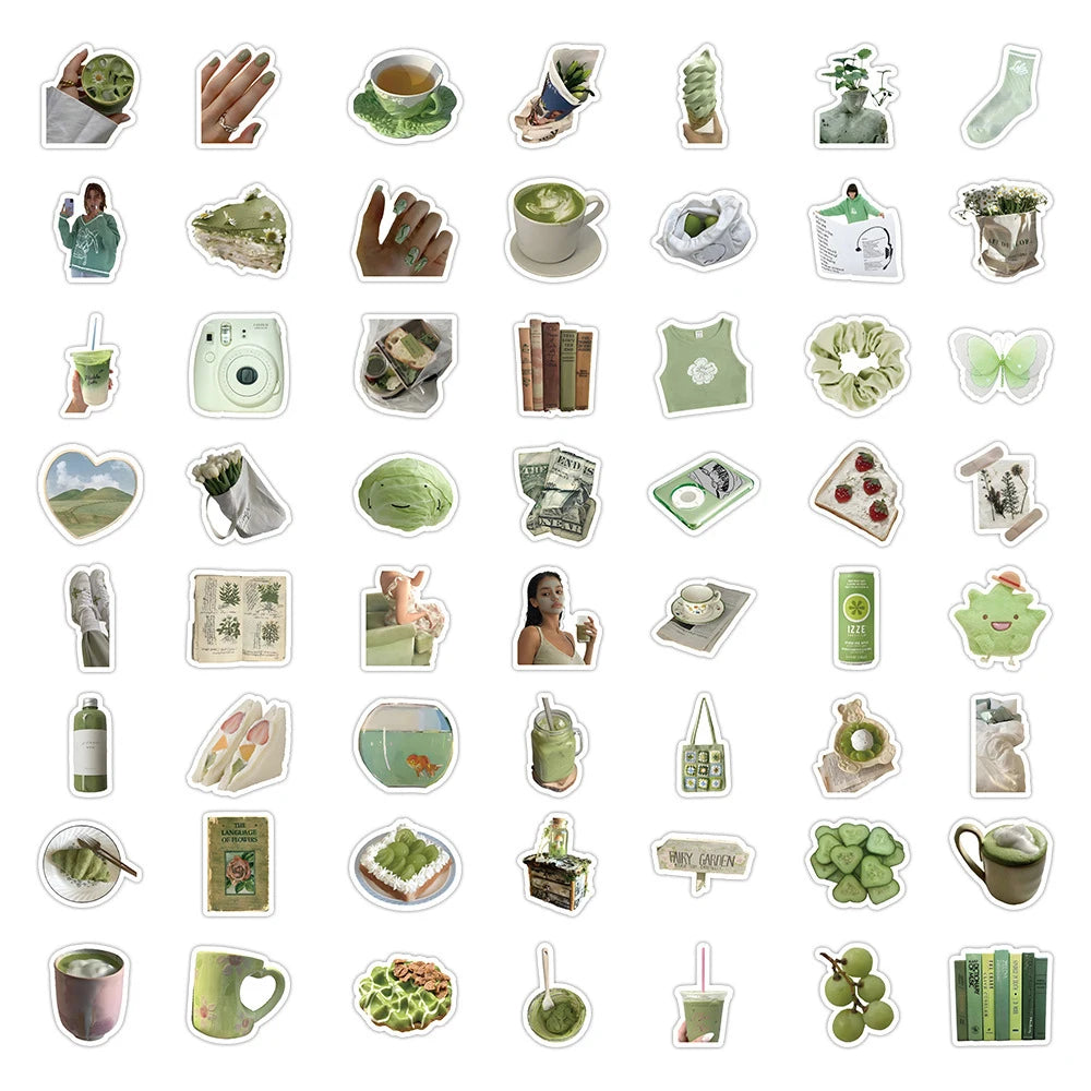 10/30/60PCS Aesthetic Green Stickers Cute Ins Style Simple Decals For Phone Scrapbook Suitcase Phone Laptop Fridge Cartoon Toys