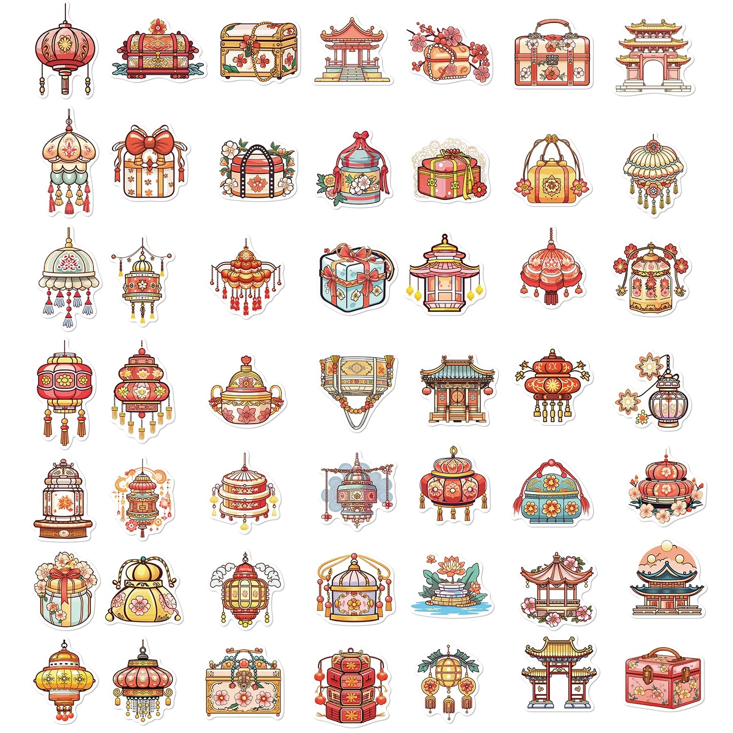 50Pcs Ancient Chinese Traditional Style Small Items Stickers Artifacts For Notebook Diary Material Phone Case Suitcase Decals